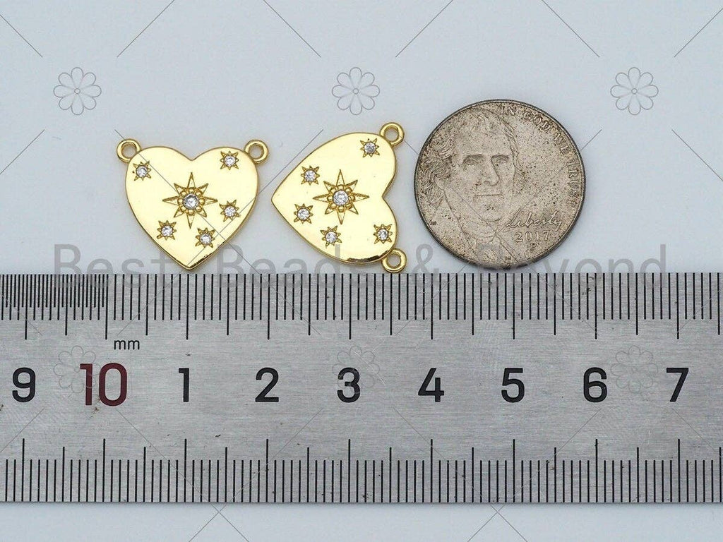 CZ Micro Pave Five Point Star On Heart Shape Pendant,18K Gold Filled Star Charm, Necklace Bracelet Charm Pendant,19x16mm,Sku#LK403