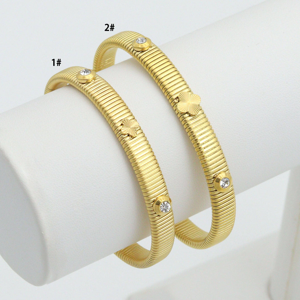 Flower Dot CZ Bangle Adjustable Bracelet, Sku#O125