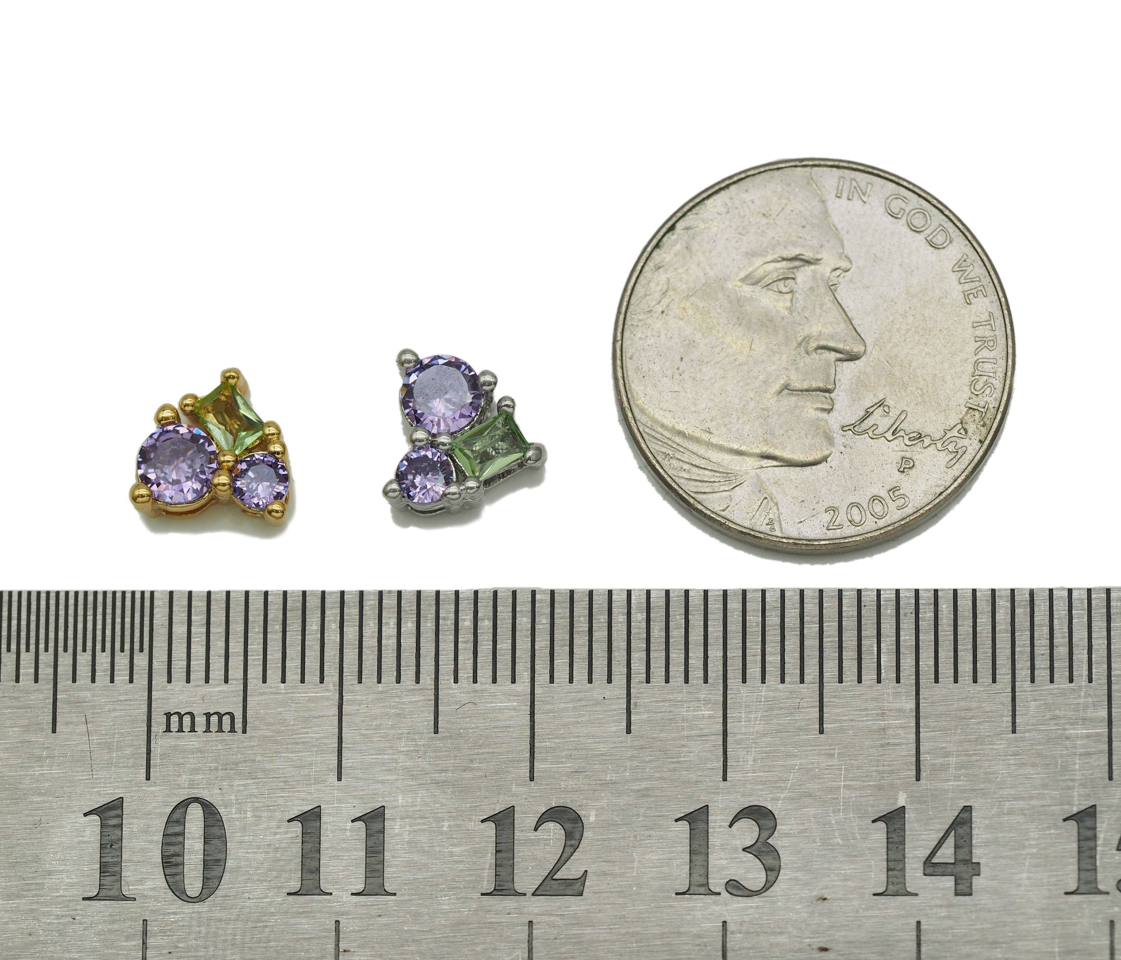 Purple Green CZ Heart Charm, Sku#Y690