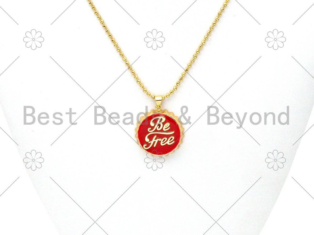 Colorful Enamel Be Free Word On Bottle Cap Pendant,18k Gold
