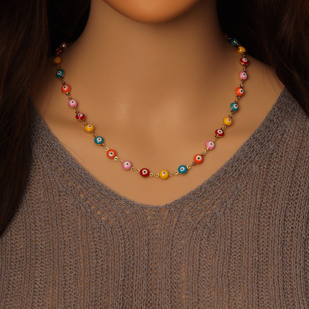 Unfinished Colorful Evil Eye Chain by feet/Yard, sku#HX15