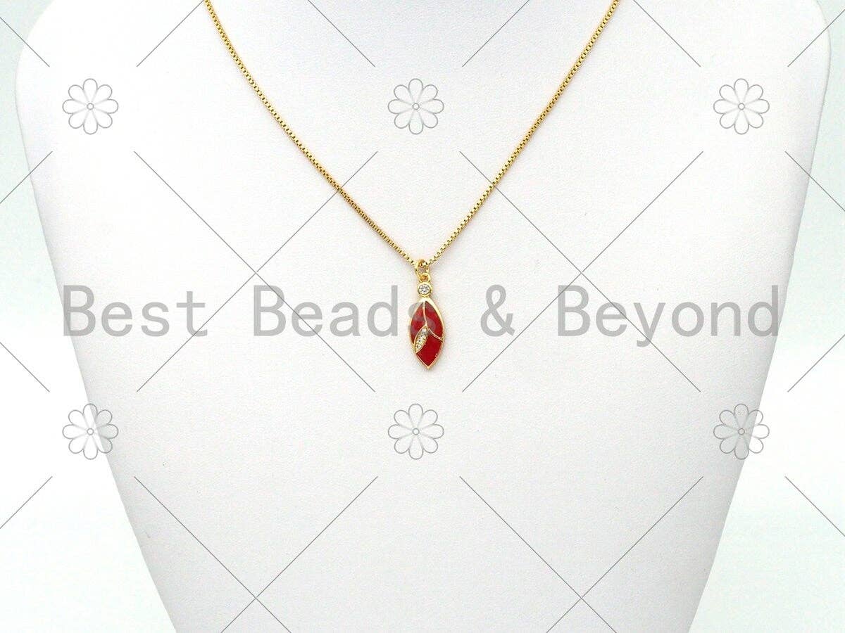 Enamel Colorful Leaf Shape Pendant,18K Gold Filled CZ Micro Pave Enamel Charm,Enamel Jewelry,9x24mm,Sku#LK404