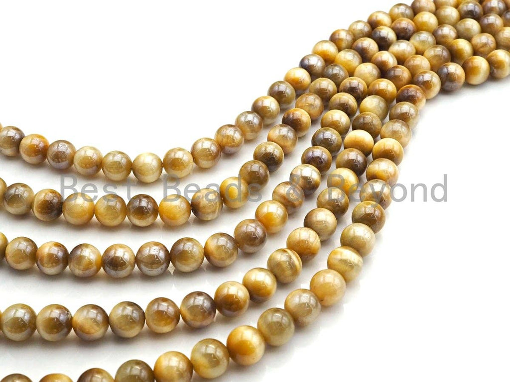 Mystic Plated Golden Tiger Eye Beads, Round Smooth 8mm/10mm/12mm Tiger Eye, 15.5" Full Strand, sku#UA73