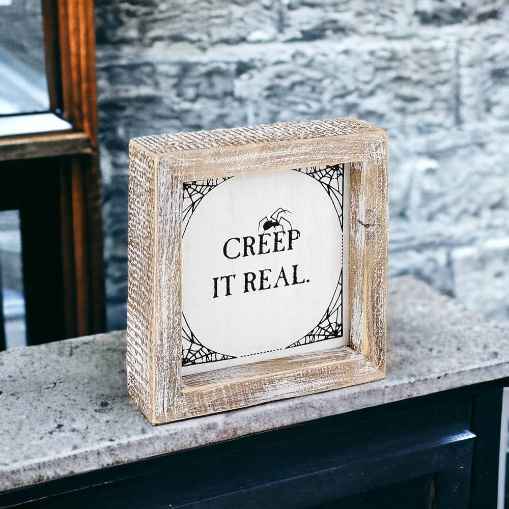 Reversible Double-Sided Fall And Halloween Sign, Autumn Color / Creep It Real