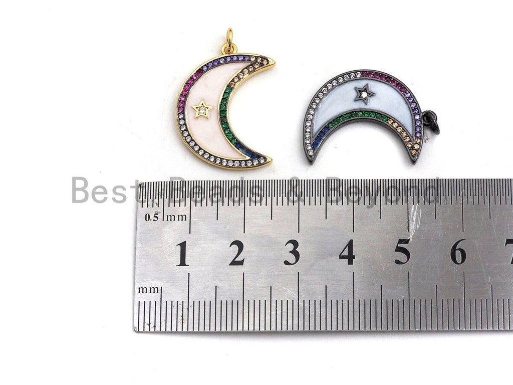 NEW Enamel Crescent moon With Star Pendant,CZ Micro Pave Oil Drop Moon Star pendant,Enamel Charm,Enamel Jewelry,18x25mm,sku#F657