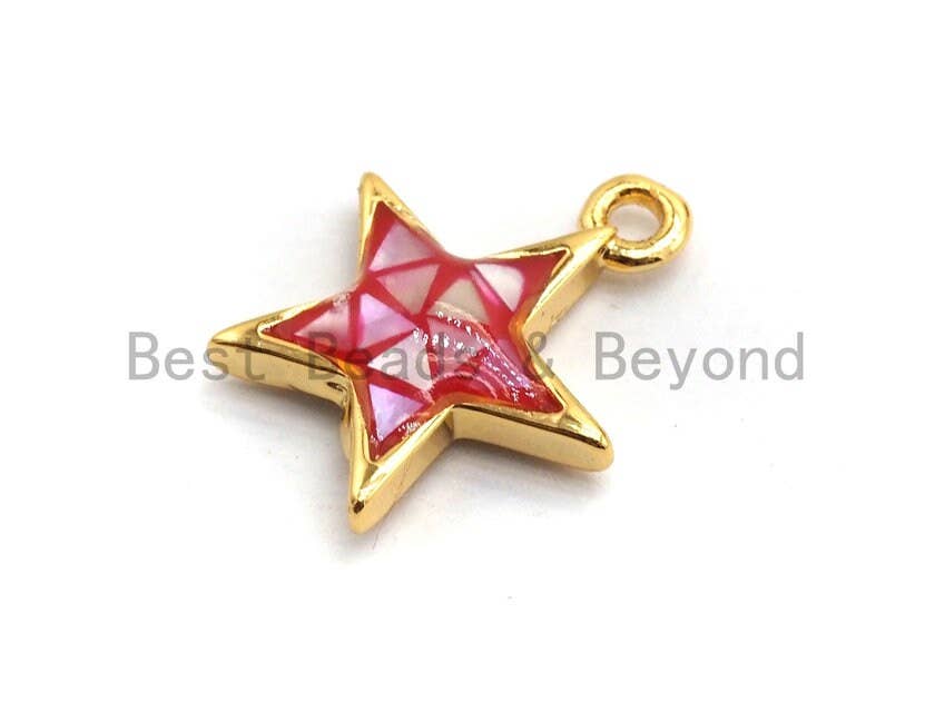 100% Natural Hot Pink Color Five Star Shell Charm,Fuchsia Pink Shell Pendant,Pink Shell Charms Beads,  11x13mm,SKU#Z341