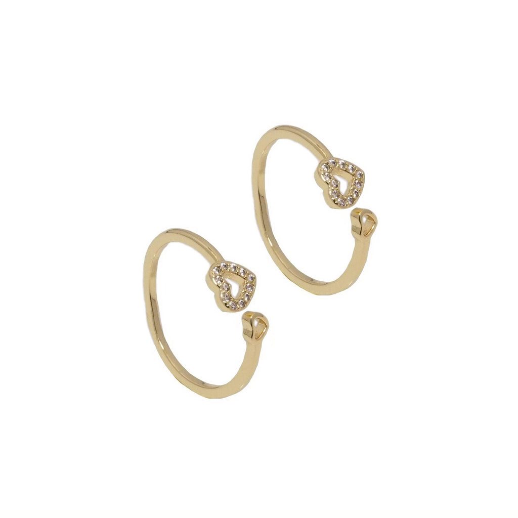 Gold CZ Heart Adjustable Ring, Sku#LK786