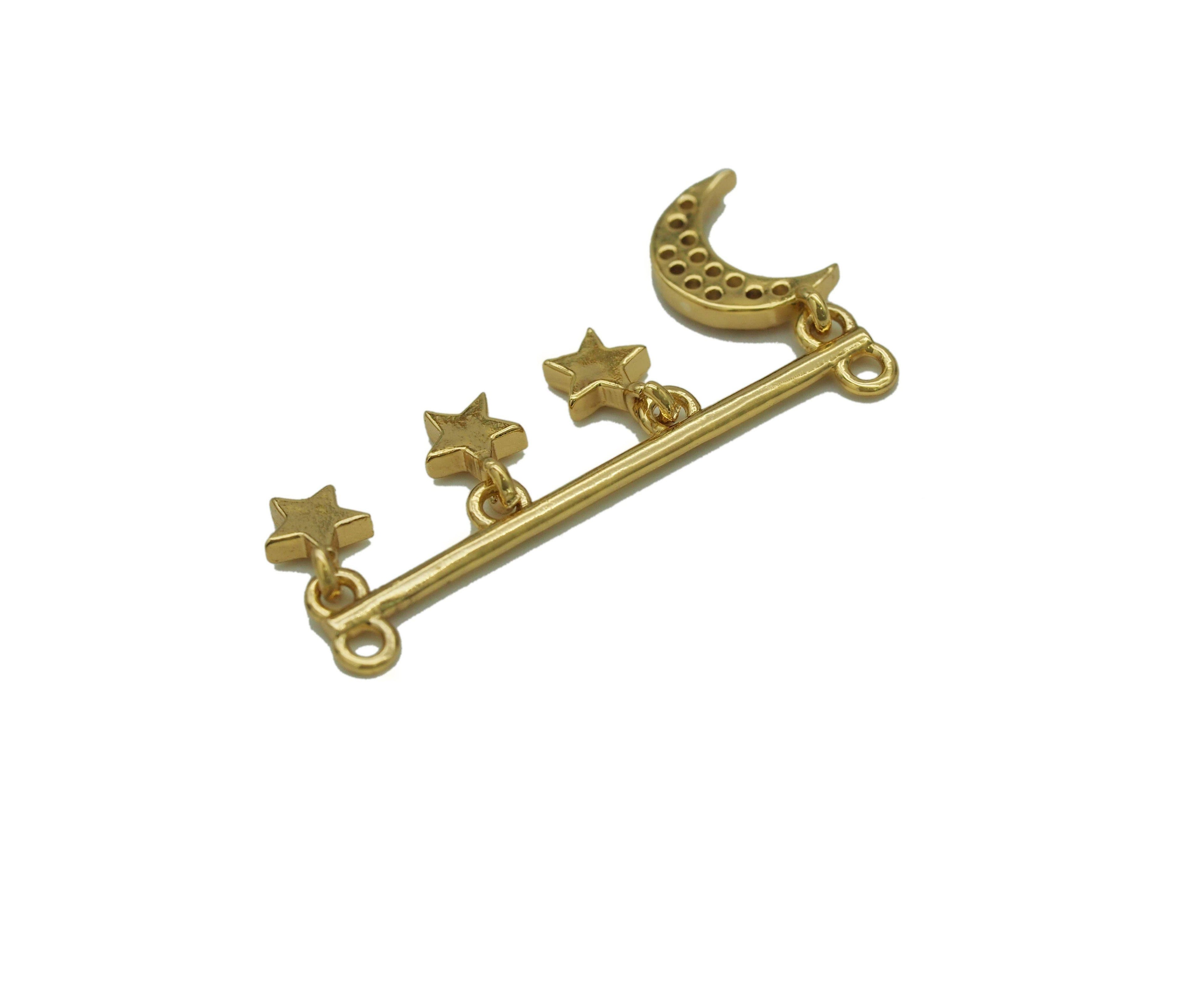CZ Crescent Moon Star Connector Charm, Sku#L665