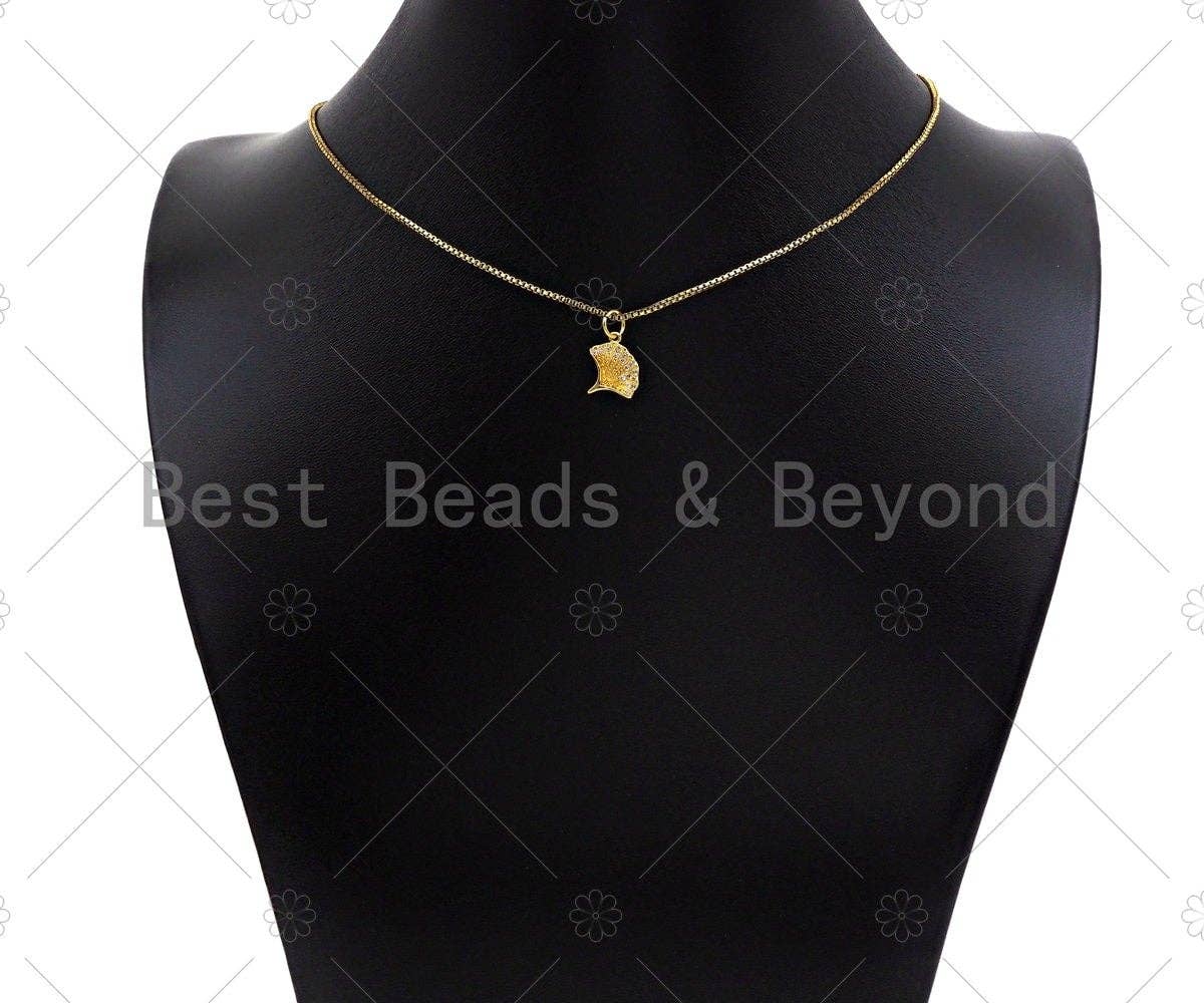 CZ Micro Pave Shell Leaf Shape Pendant/Charm, Bracelet Necklace CZ  Leaf Pendant Charm, Silver/Gold/Rose Gold Tone, 12x11mm,Sku#Y373
