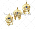 CZ Micro Pave Evil Eye with Dainty Triangle On Round Coin Shape Pendan,18K Gold Medallion Charm, Necklace Bracelet Charm, 30x20mm,Sku#L563
