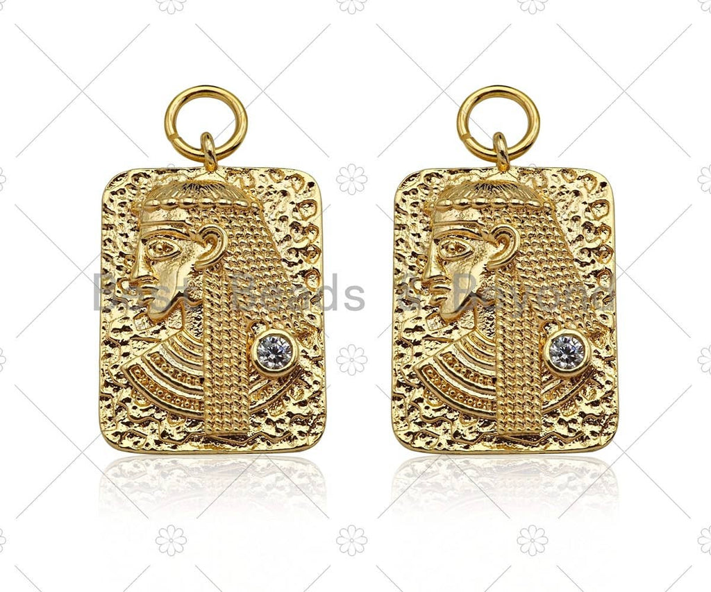 Gold Filled CZ Micro Pave Egyptian Head On Rectangle Pendant, 14K Gold Filled Medallion Charm, Necklace Bracelet Pendant, 19x13mm,Sku#ZX27