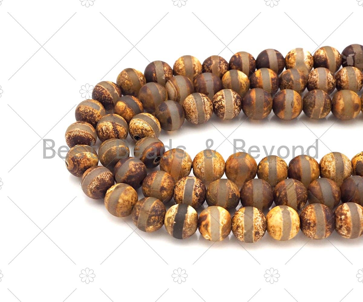 Natural Tibetan Brown Agate with Middle Line Beads, Dzi Agate Beads, 6mm/8mm/10mm Tibetan Round Smooth Agate,15.5" Full Strand, Sku#U1112