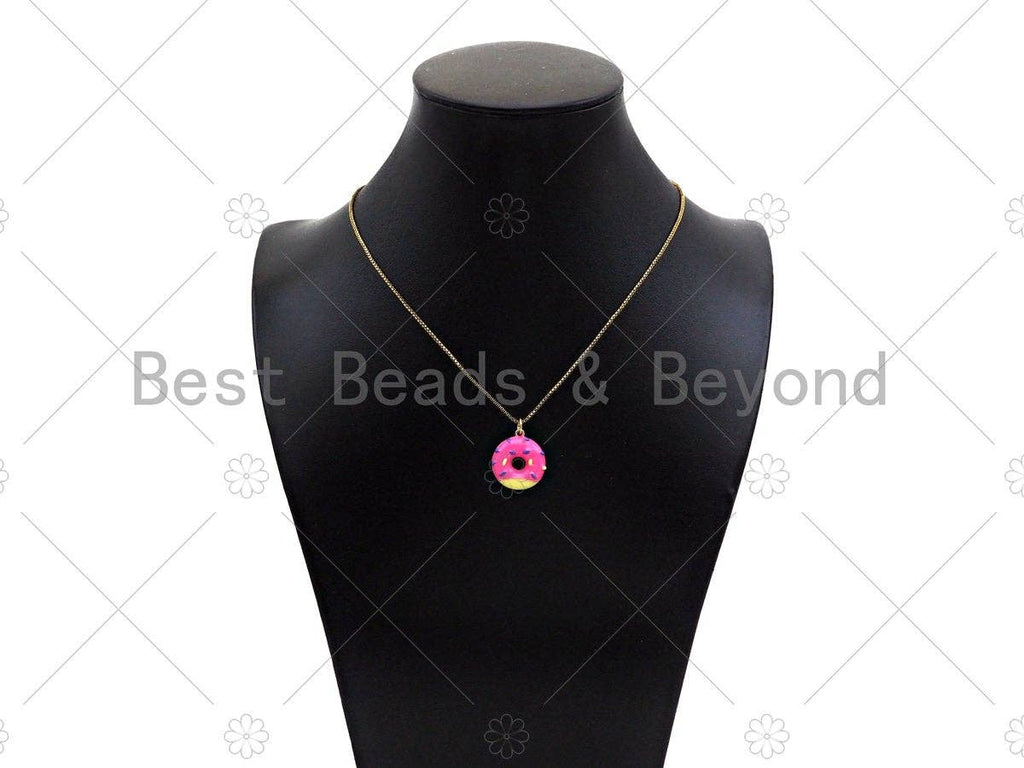 Gold Filled Colorful Enamel Doughnut Shape Pendant,18K Gold Filled Pink/Blue/Brown Enamel Charm,18x20mm,Sku#L571