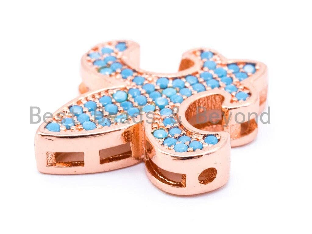 CZ Micro Pave Anchor Connector Link Charm, Blue Turquoise CZ on Gold/Silver/Rose Gold/Black Finish,Jewelry Findings, 19x16mm, sku#E190