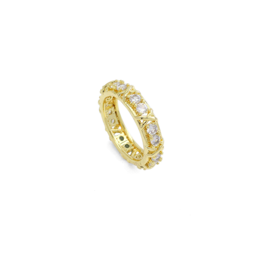Gold Silver Clear CZ Cross Ring, Sku#LX440