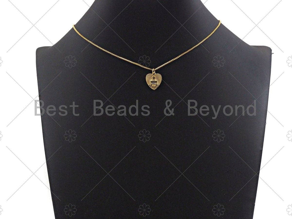 Clear CZ Micro Pave North Star On Heart Pendant/Charm, Gold Glowing Heart Charm, Cubic Zirconia Heart Pendant Charm, 13x15mm,sku#Z1233