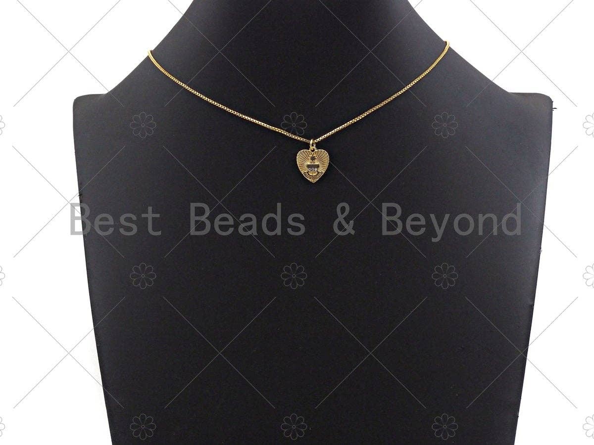 Clear CZ Micro Pave North Star On Heart Pendant/Charm, Gold Glowing Heart Charm, Cubic Zirconia Heart Pendant Charm, 13x15mm,sku#Z1233