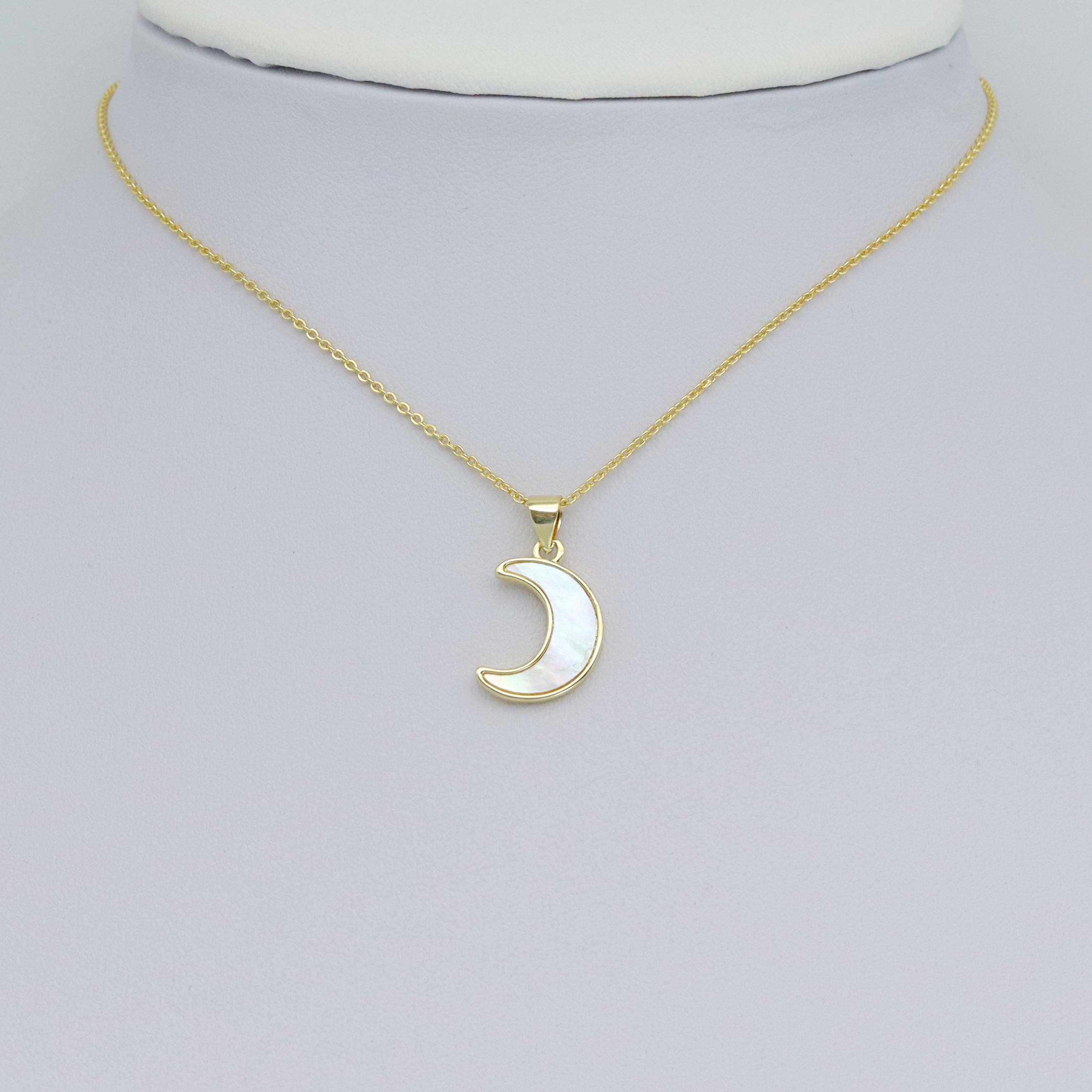 Gold White Mother of Pearl Cresent Moon Charm Pendant, Sku#LK969