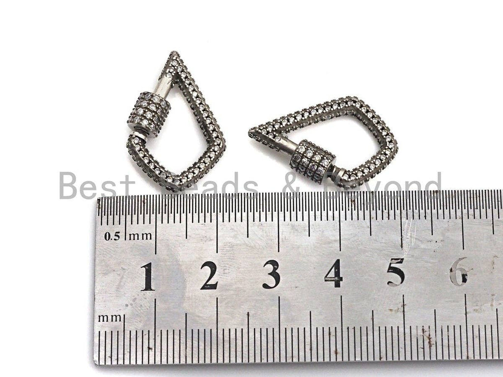 Fully Clear CZ Micro pave Drop Shape Clasp, CZ Pave Clasp, Antique Silver Color Carabiner Clasp, 17x25mm, sku#H178