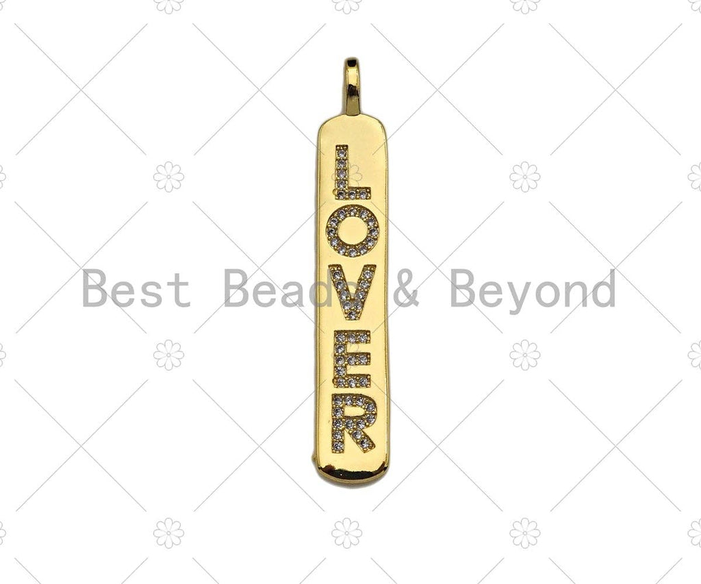 CZ Micro Pave LOVER Long Bar Pendant, Cubic Zirconia Strip Pendant, Gold Lover Bar,  Micro pave Bar shape pendant, 8x51mm, sku#LK136