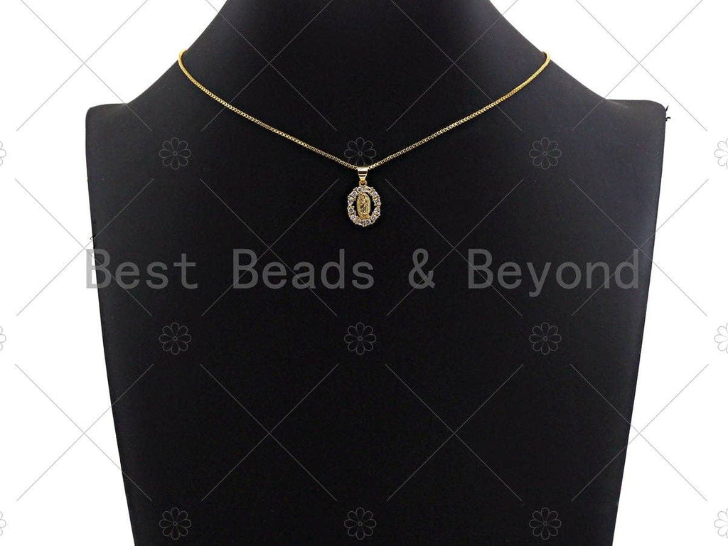 18K Gold Virgin Mary On Oval Emblem Shape Pendant, Oval Charm,  Sku#F1150C