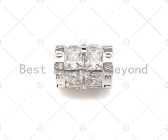 CZ Micro Pave Clover Shape Large Hole Tube spacer Beads Charms/Drum Barrel Beads, Clear CZ Tube Spacer,7x8mm, Sku#Y354