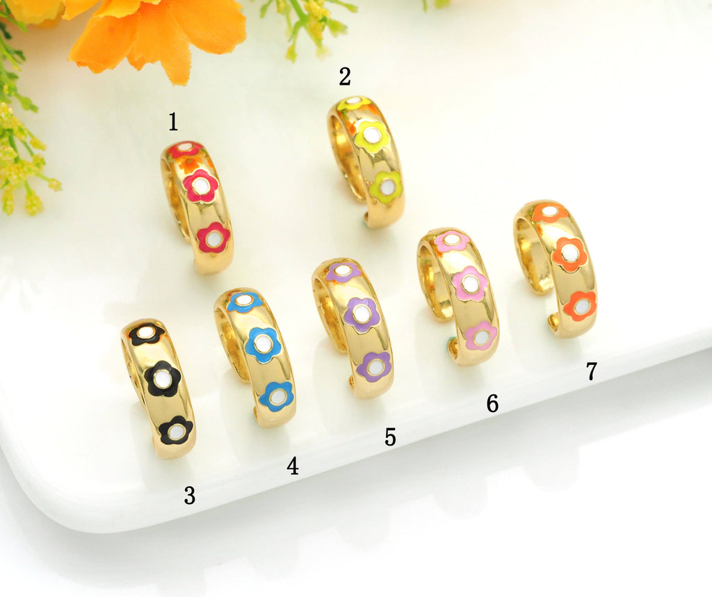 Gold Colorful Enamel Flower Adjustable Ring, Sku#LX182
