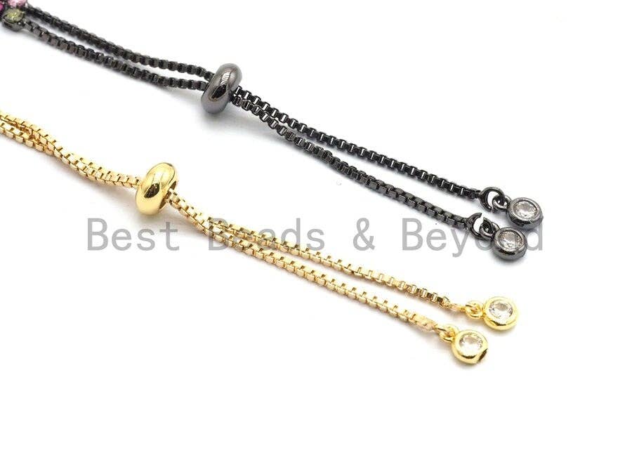 Bracelet réglable coulissant avec oxyde de zirconium arc-en-ciel, apprêts connecteurs, Réf#A97