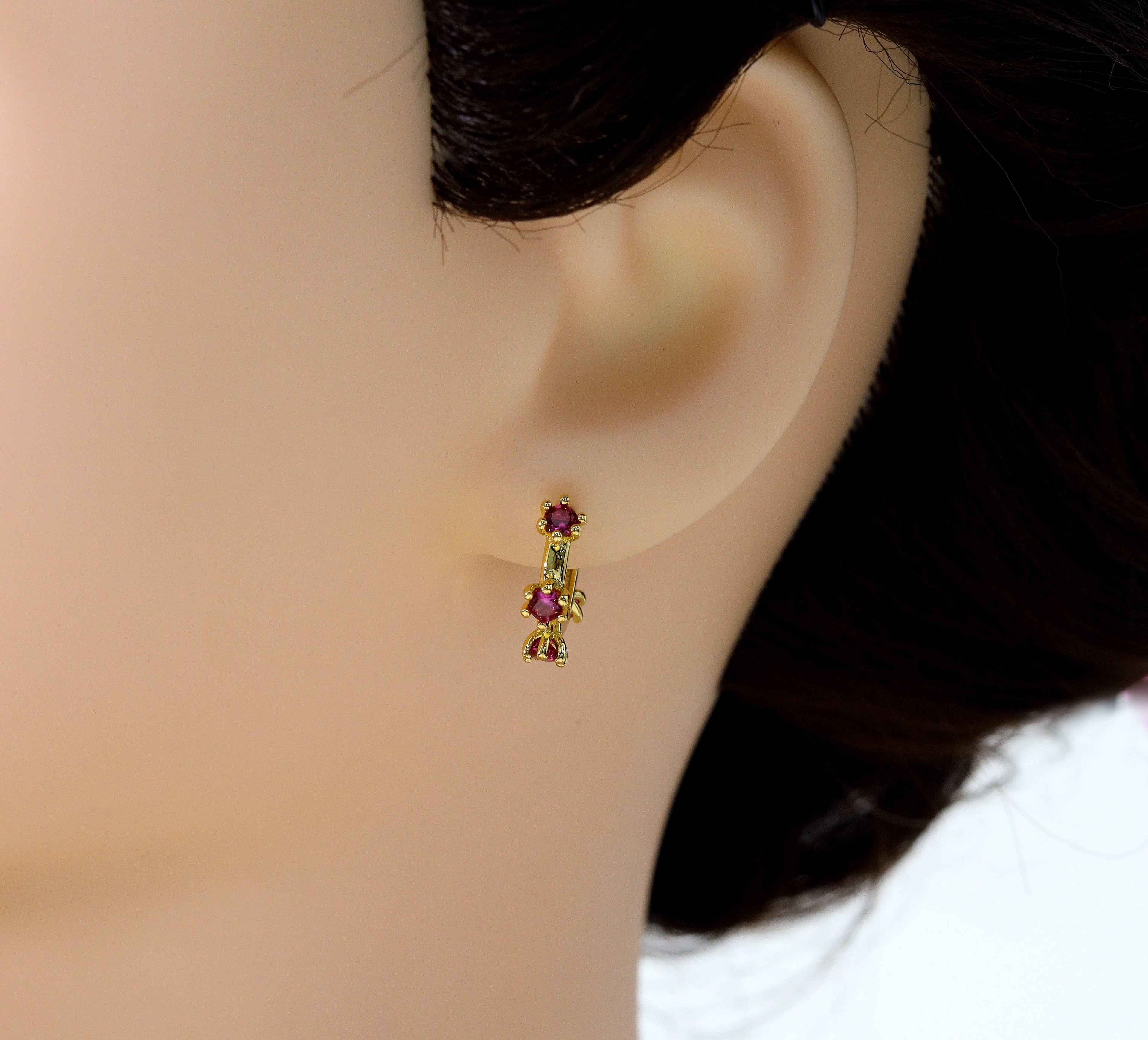 Fuchsia CZ Hoop Earrings,Sku#Y615