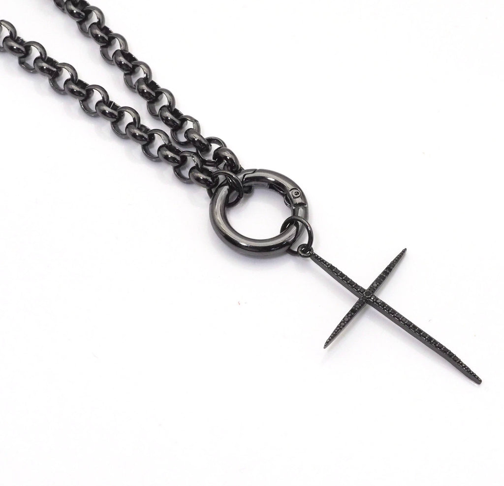40inch Gunemtal Rolo Chain Thin Cross necklace, sku# EF326