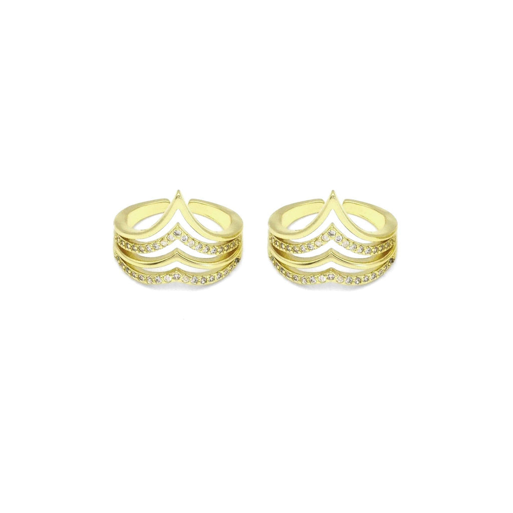 Gold Clear CZ Waving Lines Adjustable Ring, Sku#LK862