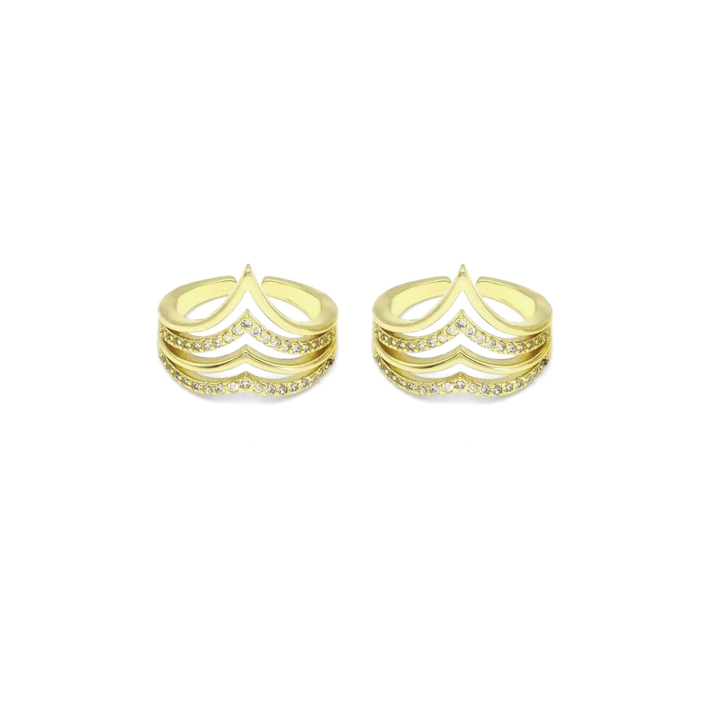 Gold Clear CZ Waving Lines Adjustable Ring, Sku#LK862