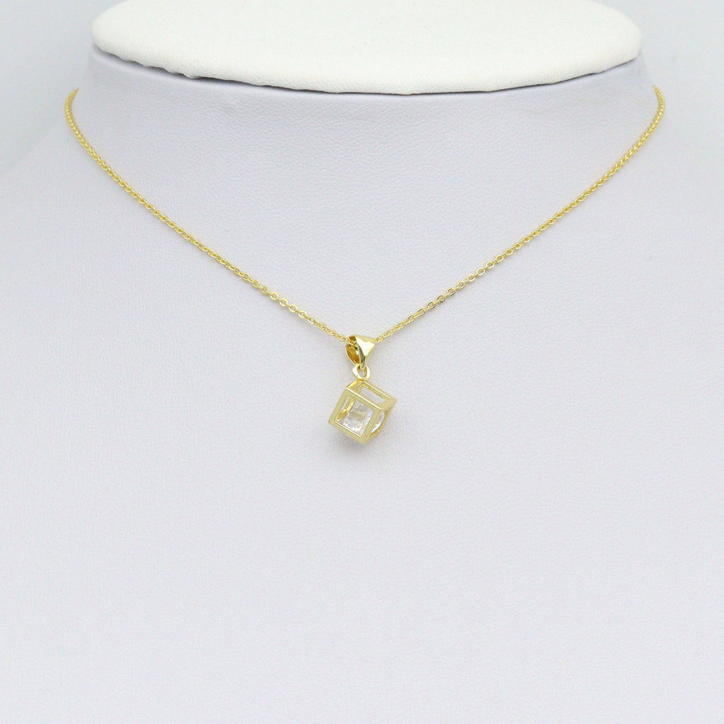 Clear CZ Gold Diamond Cube Cage Charm Pendant, Sku#LK1079