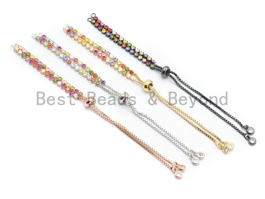 Bracelet réglable coulissant avec oxyde de zirconium arc-en-ciel, apprêts connecteurs, Réf#A97