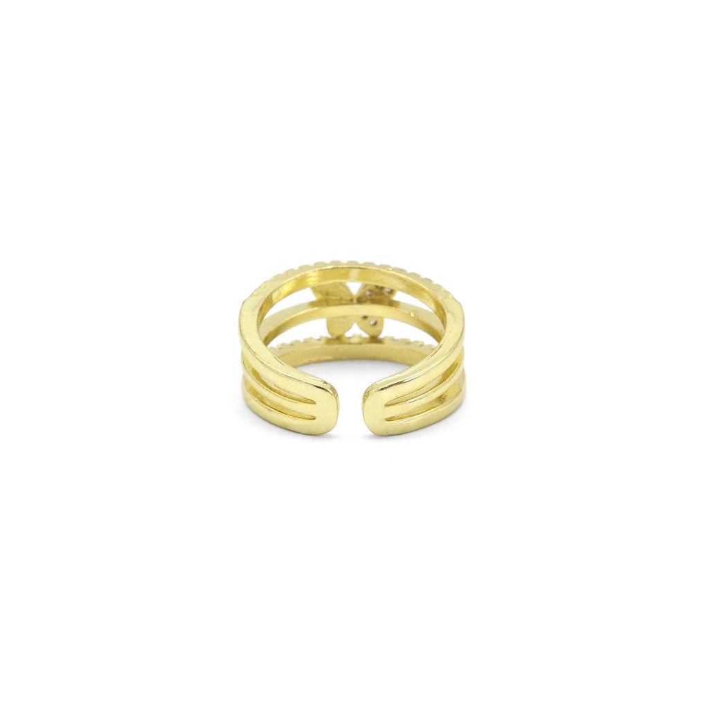 Gold CLear CZ Butterfly three lines Ring, Sku#LD432