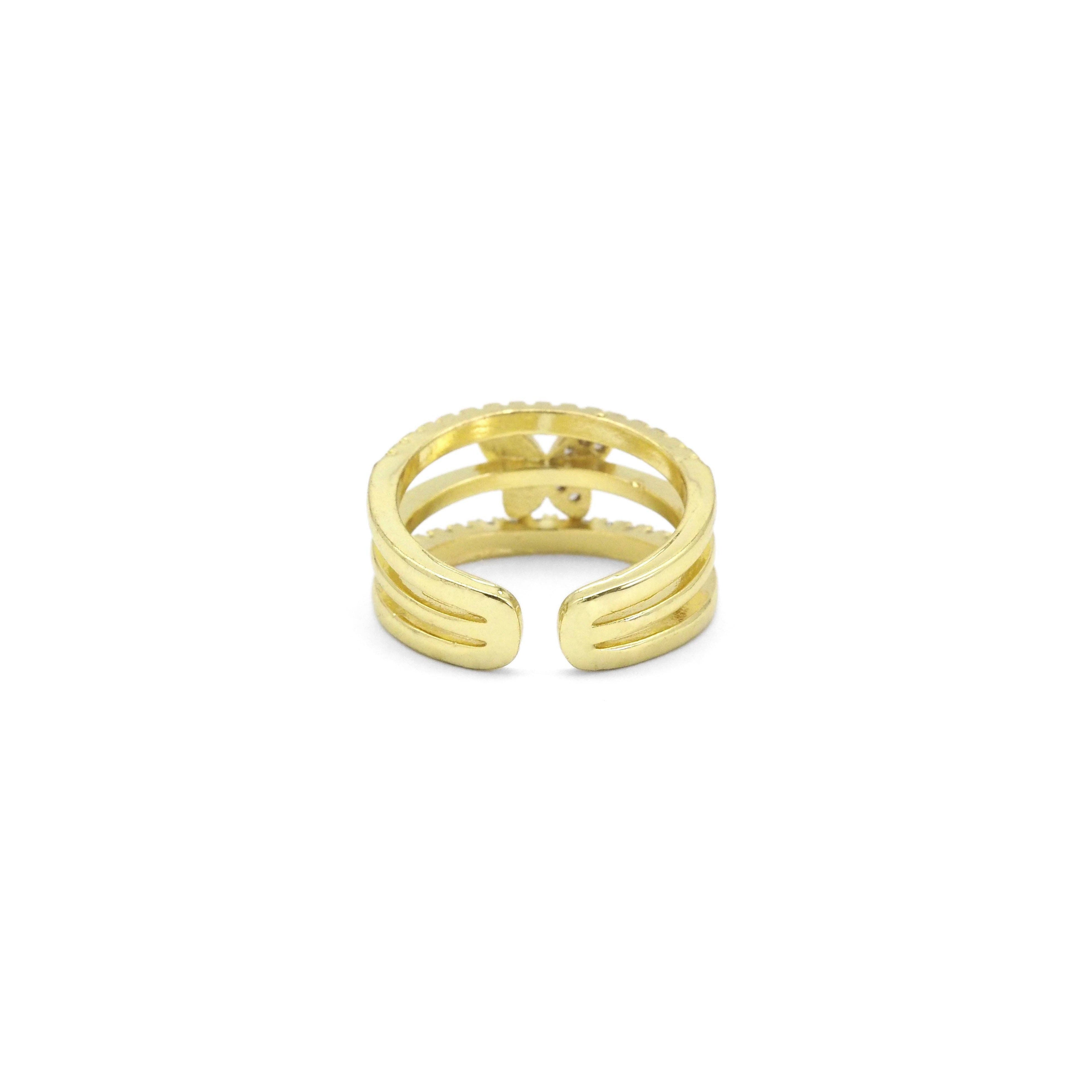 Gold CLear CZ Butterfly three lines Ring, Sku#LD432