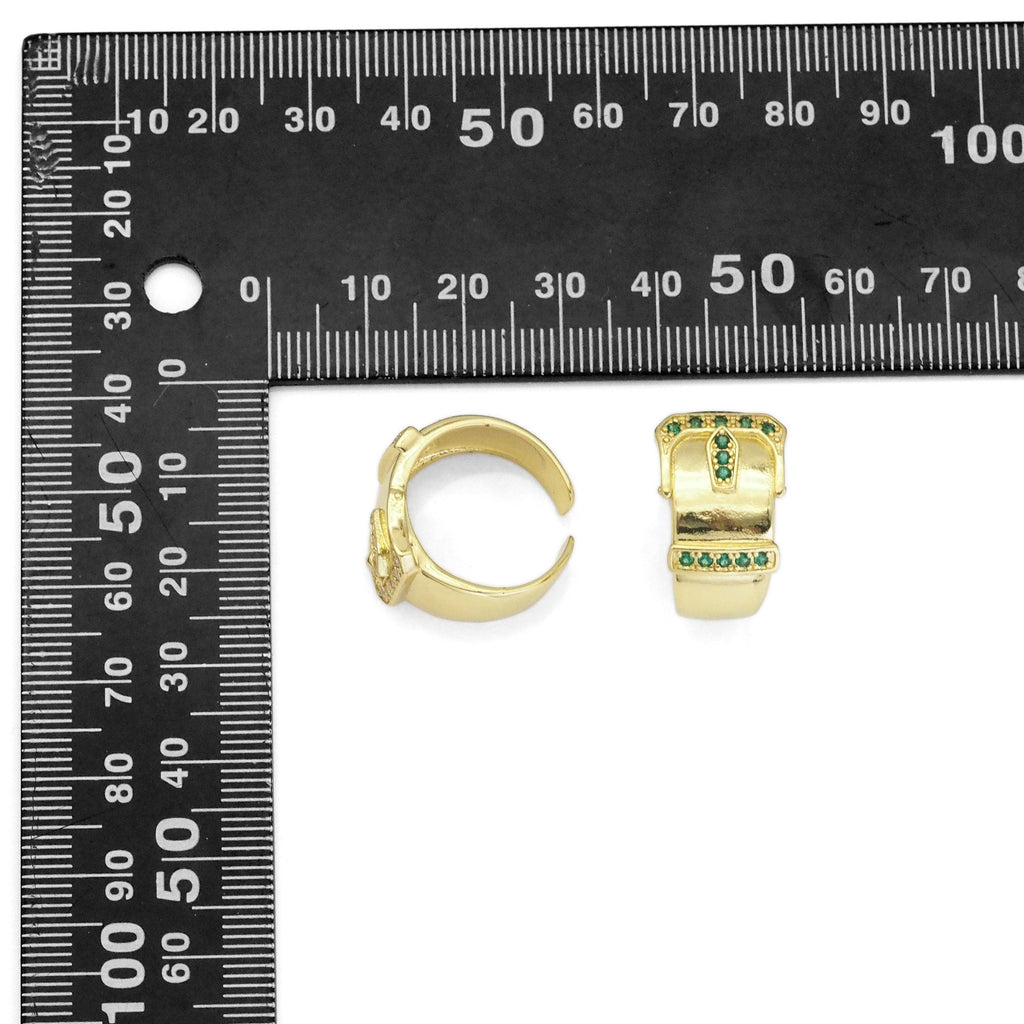 Gold Clear Green CZ Belt Adjustable Ring, Sku#Y813