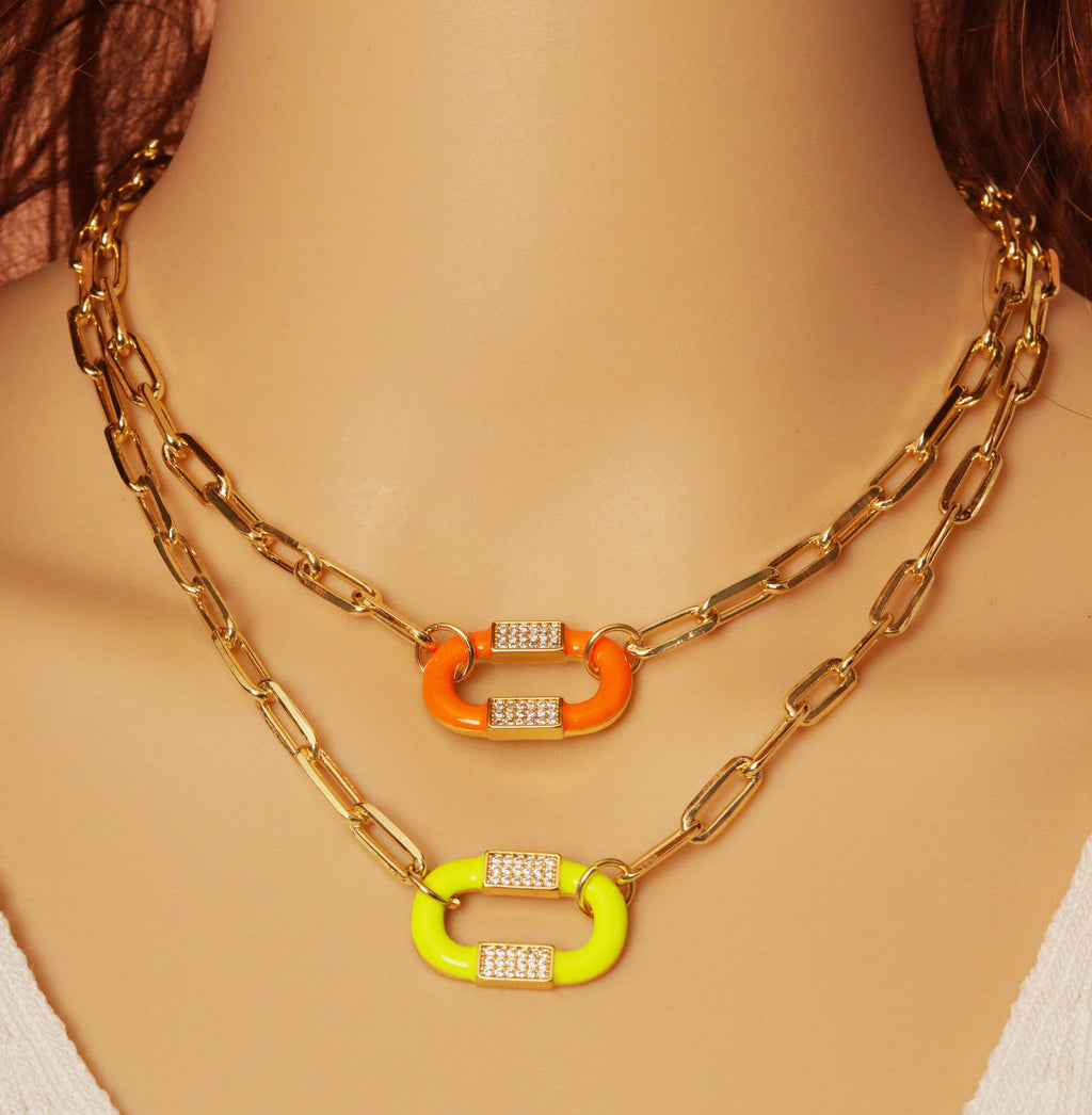 Colorful Enamel Oval Paperclip Chain Necklace,sku#EF240