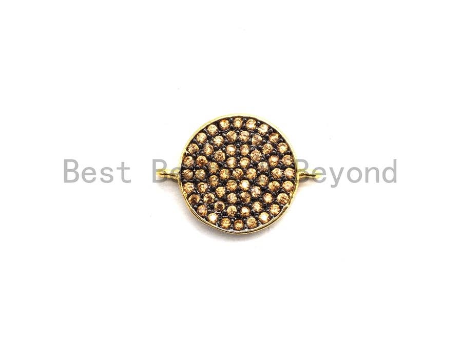 CZ Micro Pave Round Coin Connector for Bracelet/Necklace, Fuchsia/Brown/Turquoise/Black/Blue Color CZ Pave Beads,12x16mm, sku#E450