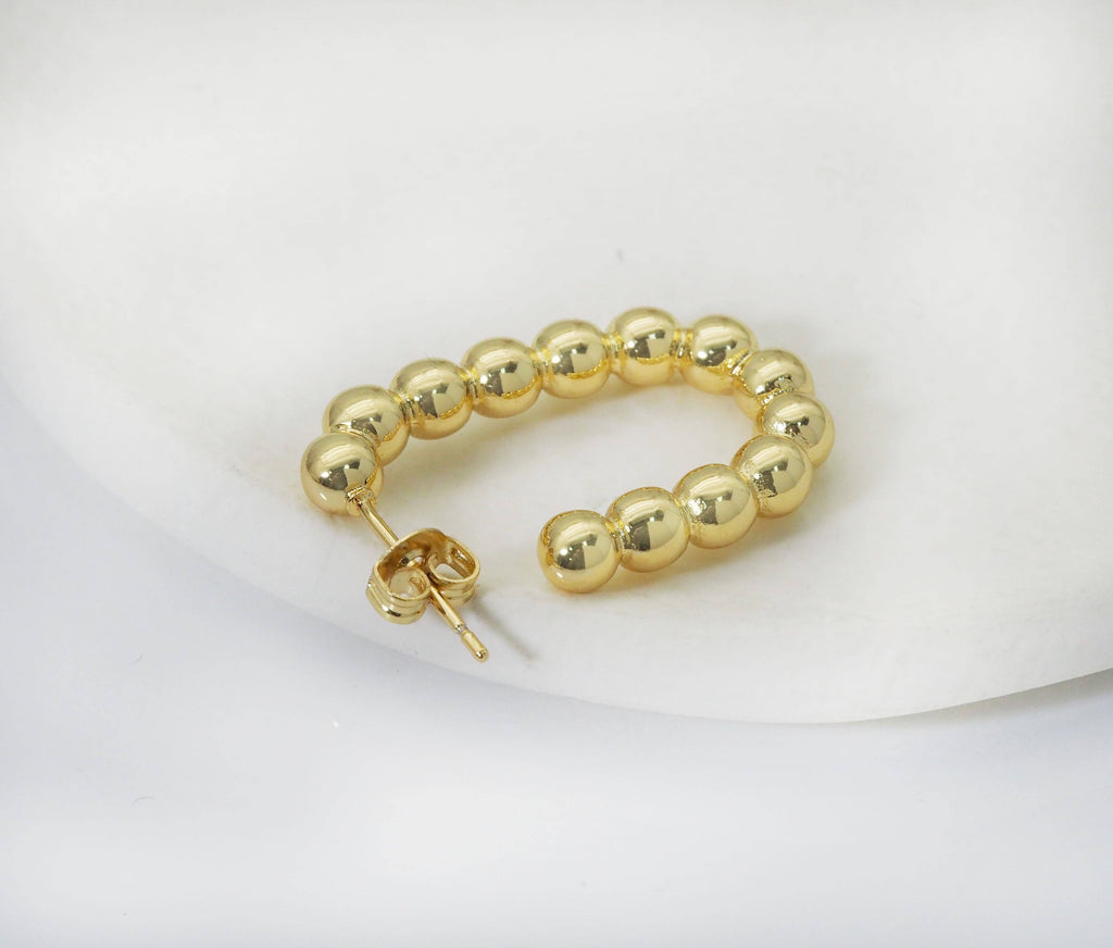 Gold Silver Ball Oval Hoop Earrings, Oval Earrings, Sku#J366