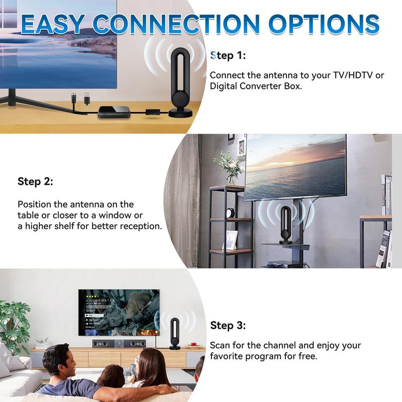 High-Performance Indoor TV Antenna for Smart TVs - Easy Installation, Strong Magnetic Base, Long Range Reception for Local Channels