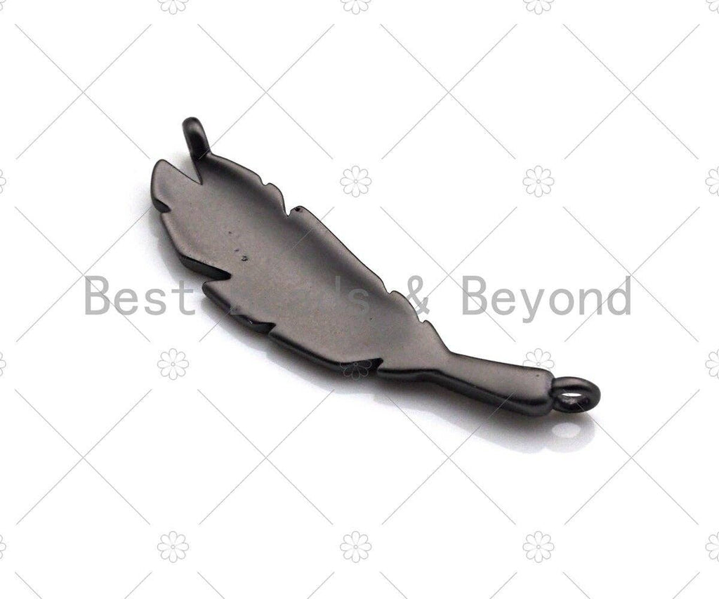 CZ Micro Pave Feather Shape Pendant/Charm/Connector, I'm yours Letter Feather Connector, Silver/Gold/Black Tone, 6x22mm, Sku#Y276