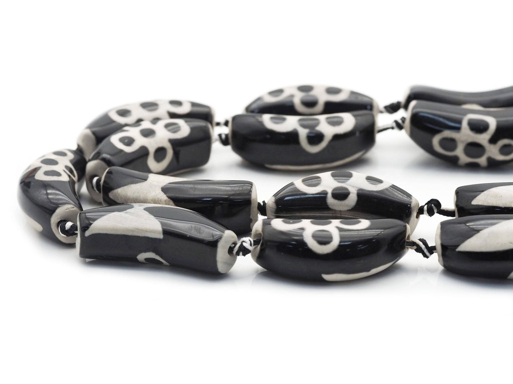 Natural Black White Flower Tibetan Agate Spacer Beads, 40x17mm, Sku#U1402