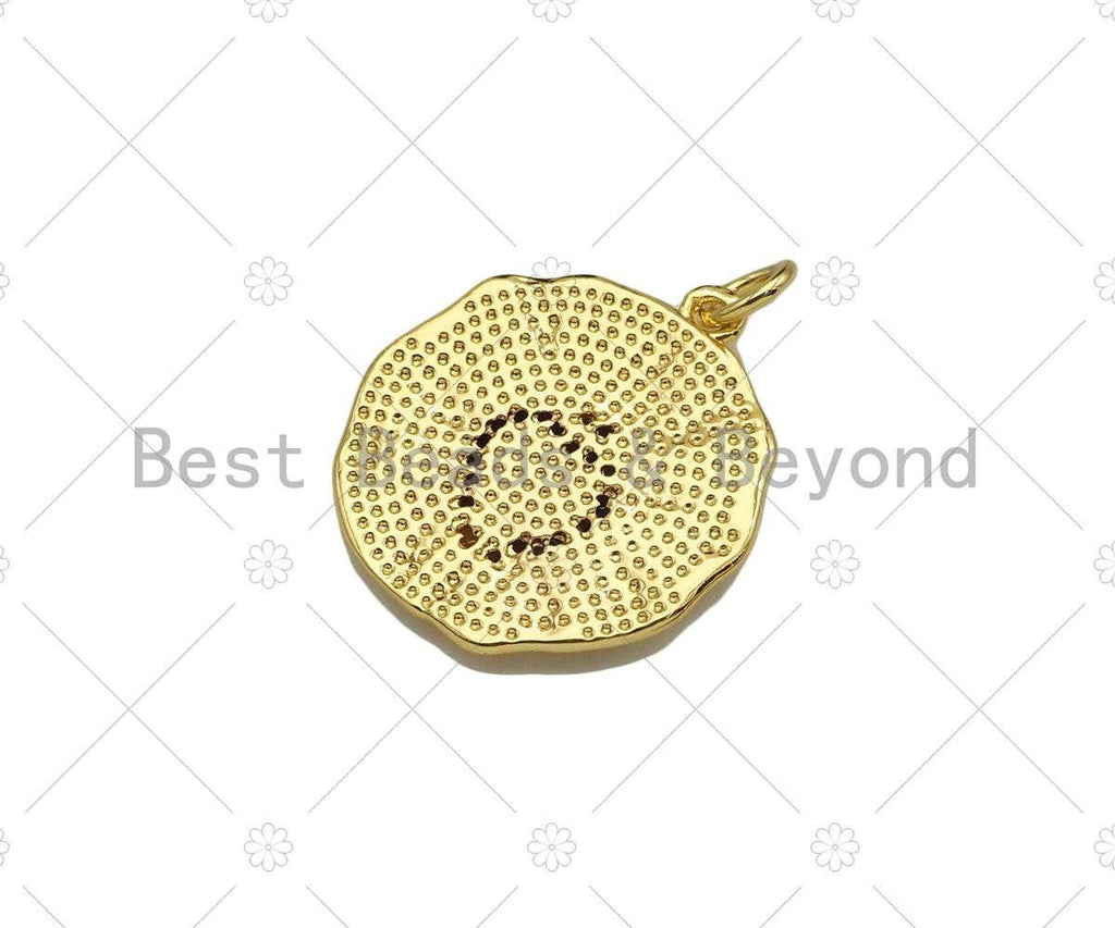 CZ Micro Pave Heart with Cupid Arrow on Round Coin Pendant, 18K Gold Medallion Charm, Necklace Bracelet Charm Pendant,19x22mm,Sku#Z1333