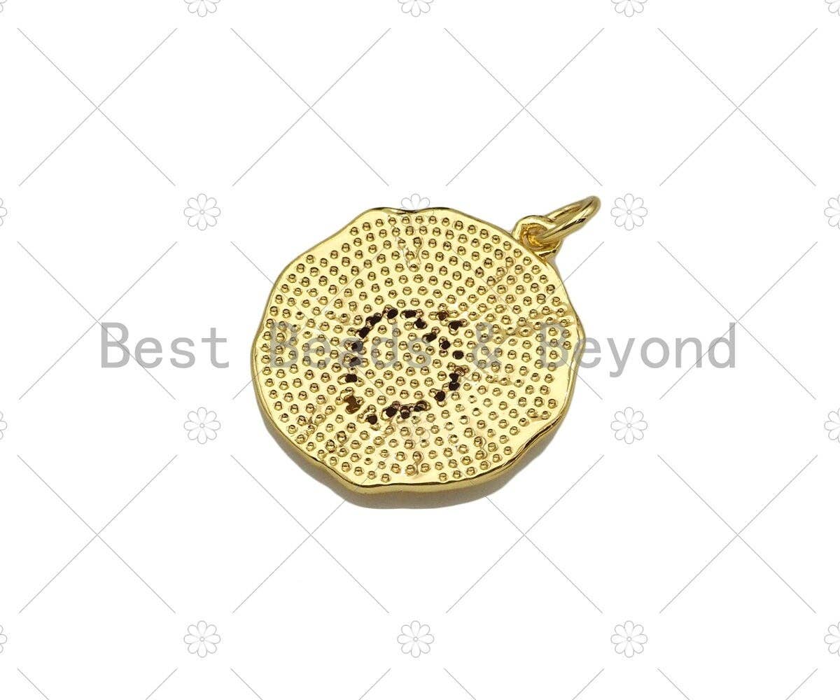 CZ Micro Pave Heart with Cupid Arrow on Round Coin Pendant, 18K Gold Medallion Charm, Necklace Bracelet Charm Pendant,19x22mm,Sku#Z1333