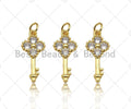 CZ Micro Pave Clover Key Shape Pendant,18K Dainty Gold Charm, Necklace Bracelet Charm Pendant,5x16mm,Sku#JL36