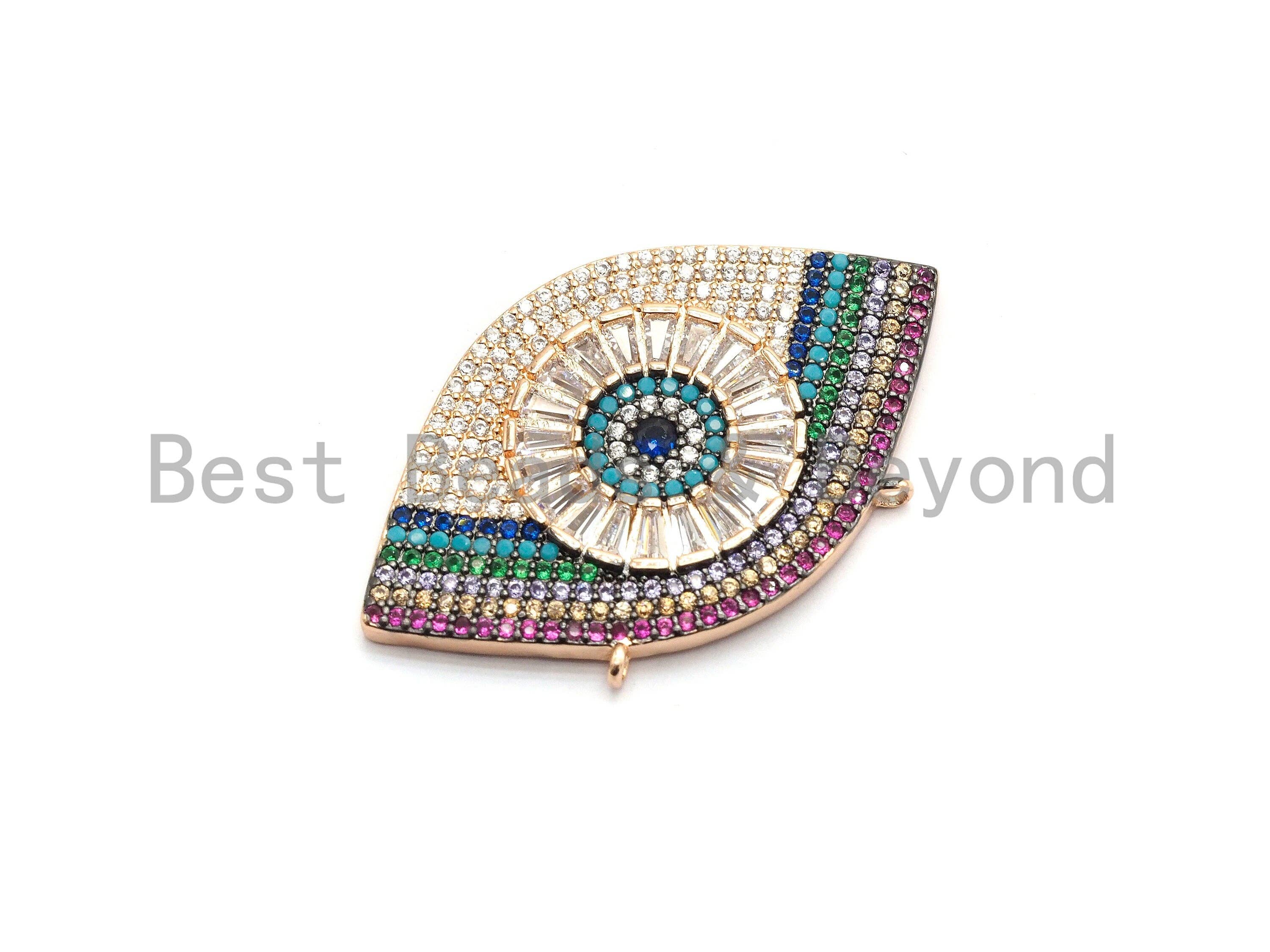 Rainbow Clear CZ Micro Pave Geometric Evil Eye Face Pendant, Cubic Zirconia Pendant,25x40mm, sku#F709