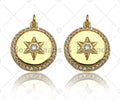 CZ Micro Pave North Star On Round Coin Pendant/Charm,Cubic Zirconia Star Charm, Necklace Bracelet Charm Pendant,15x17mm, Sku#Y395