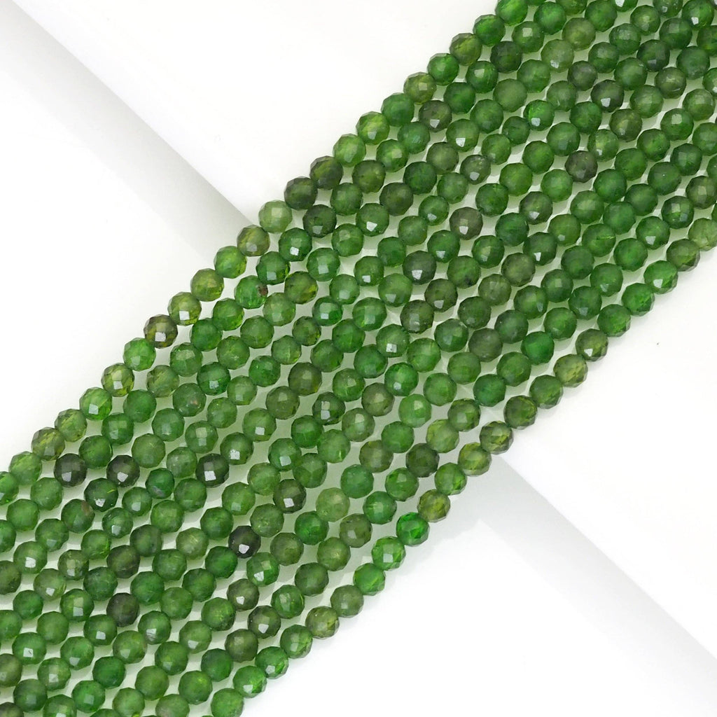 Genuine Green Diopside Round Faceted Beads, Sku#U1743c