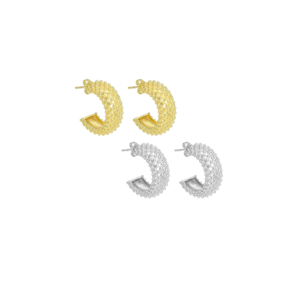 Gold Silver Diamond Patten Thick Huggie Earrings, Sku#A204